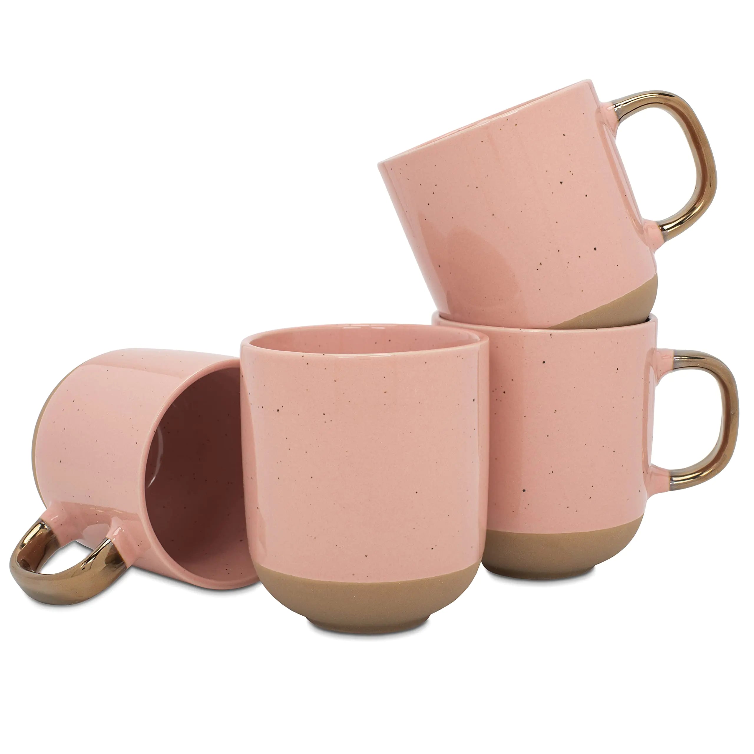 4-Piece Speckled 24 oz Ceramic Mug Set with Metallic Handles – Elanze Designs (Pink)