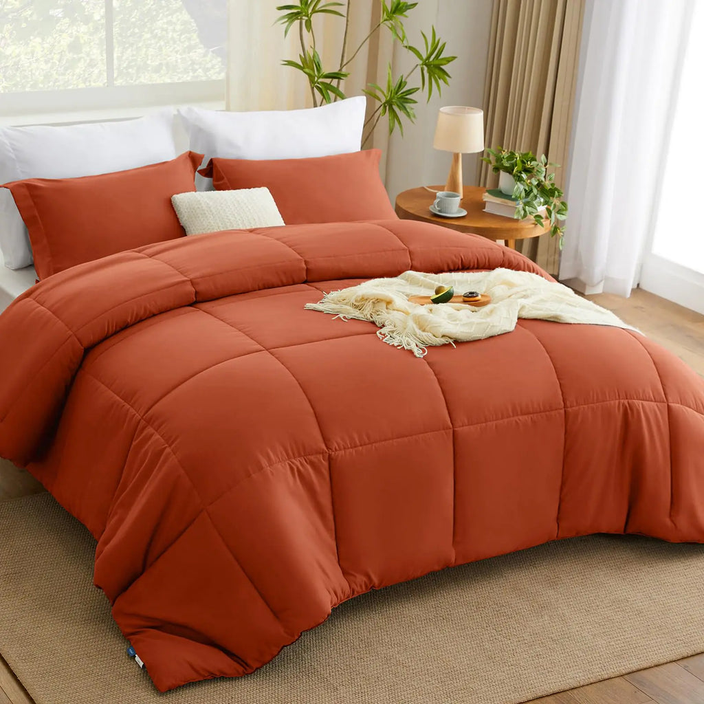 3-Piece King Size Comforter Set – CozyLux (Terracotta/Burnt Orange)
