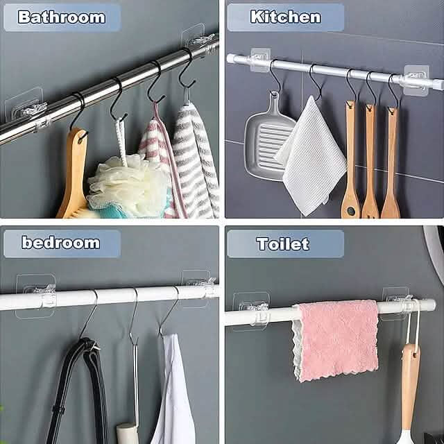 4-Piece No-Drill Curtain Rod Hook Holder Set – Clear