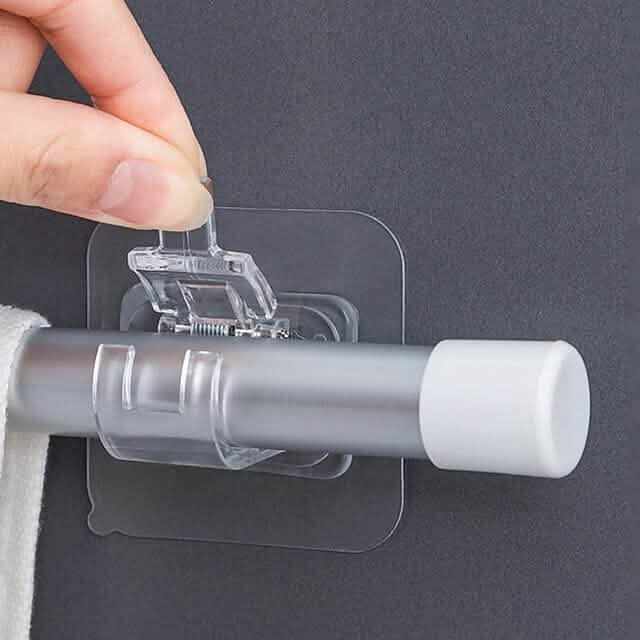 4-Piece No-Drill Curtain Rod Hook Holder Set – Clear