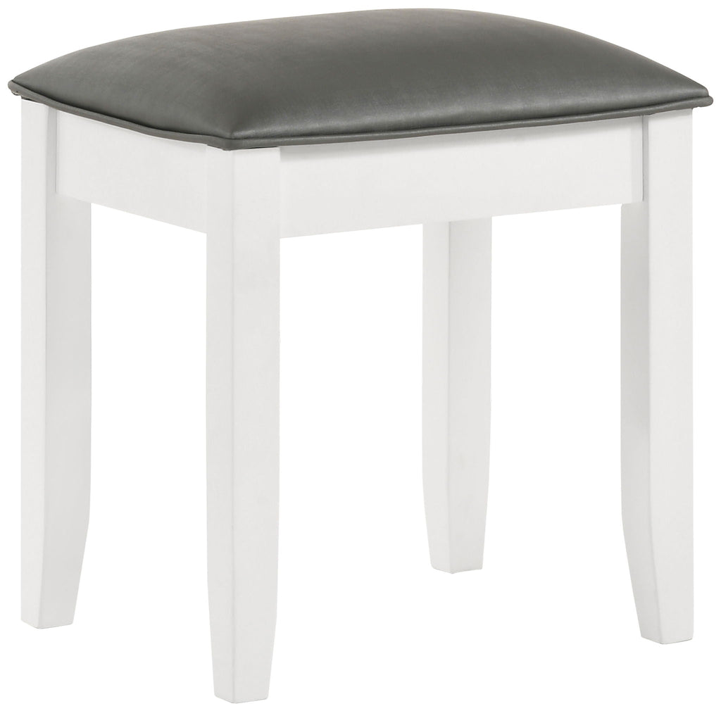 Upholstered Vanity Stool – Metallic Gray & Glossy White