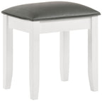 Upholstered Vanity Stool – Metallic Gray & Glossy White