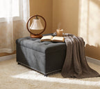 Tufted Storage Ottoman with Nailhead Trim – Dark Gray