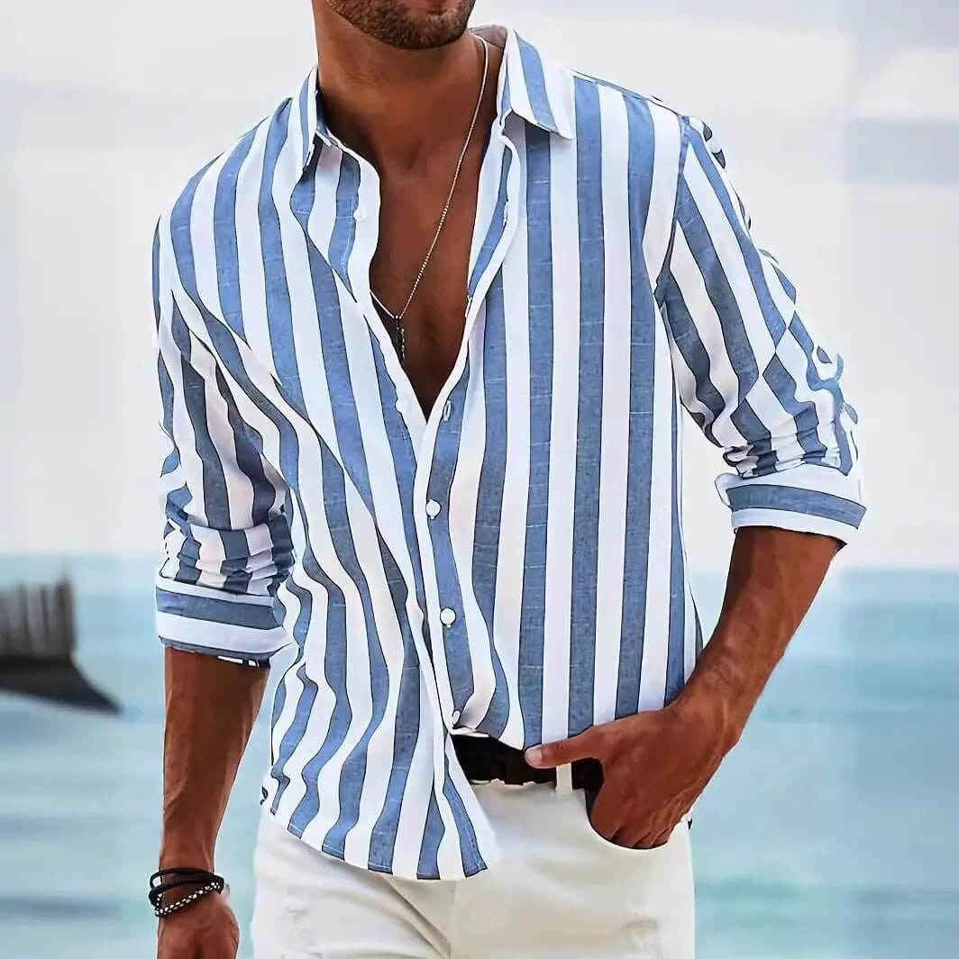 Men’s Striped Loose-Fit Long Sleeve Shirt