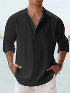 Men’s Cotton-Linen Loose Fit Long Sleeve Shirt