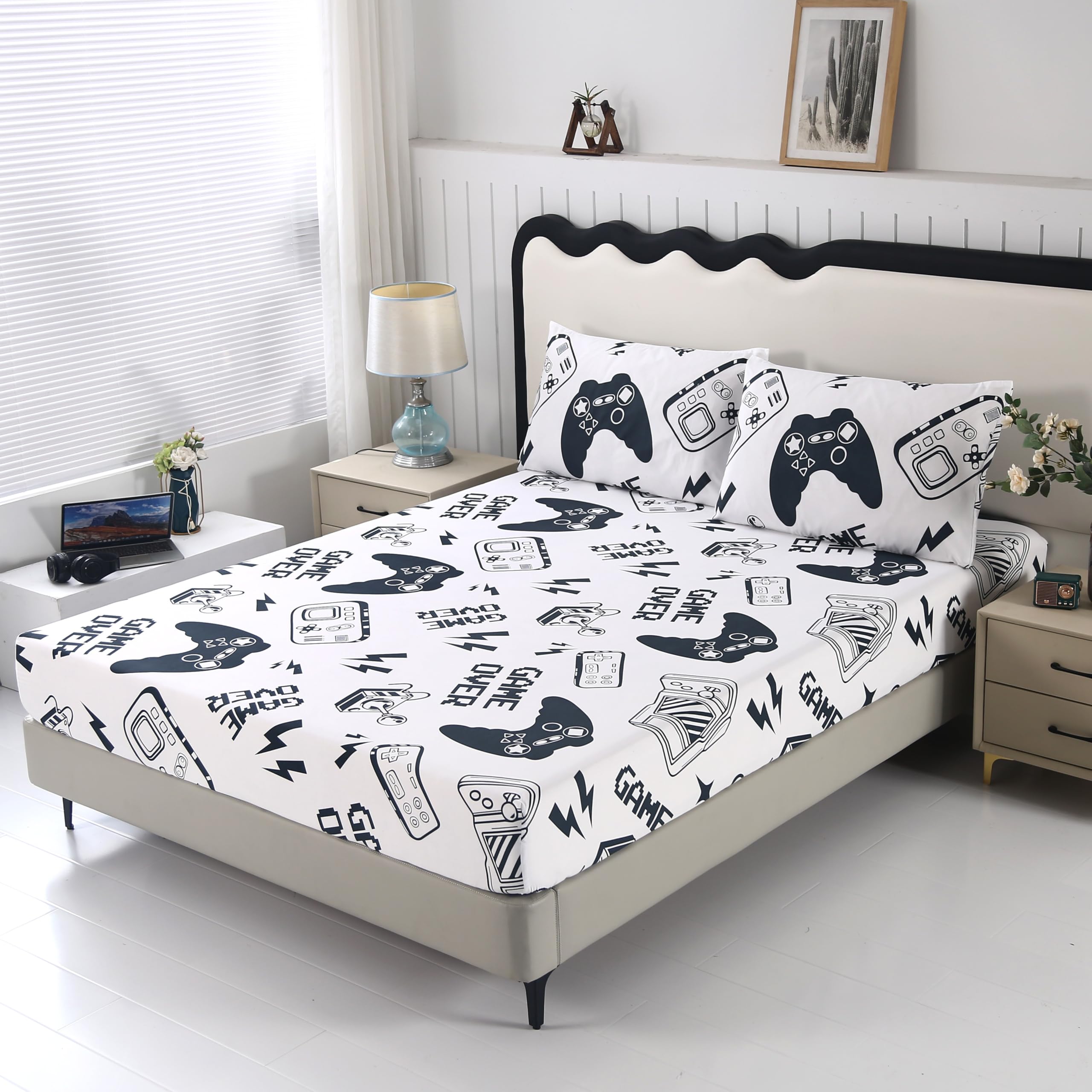 3-Piece Gamer Full Size Sheet Set – Sdiii (Blue/White)