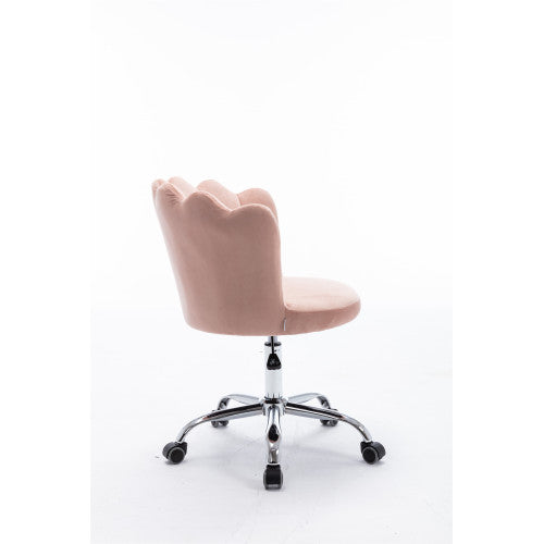 Velvet Shell-Back Swivel Office Chair – Pink & Silver
