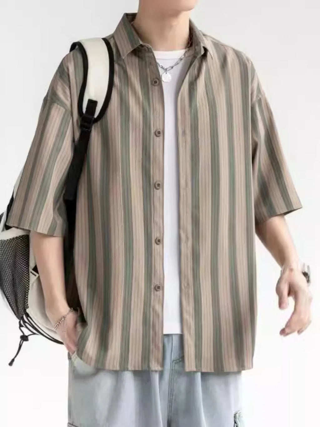 Men’s Plus Size Striped Oversized Short Sleeve Shirt