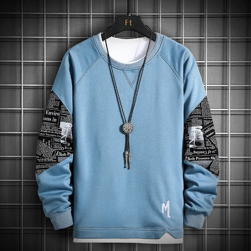 Men's Long-Sleeved Casual Sweater - Trendy Round Neck