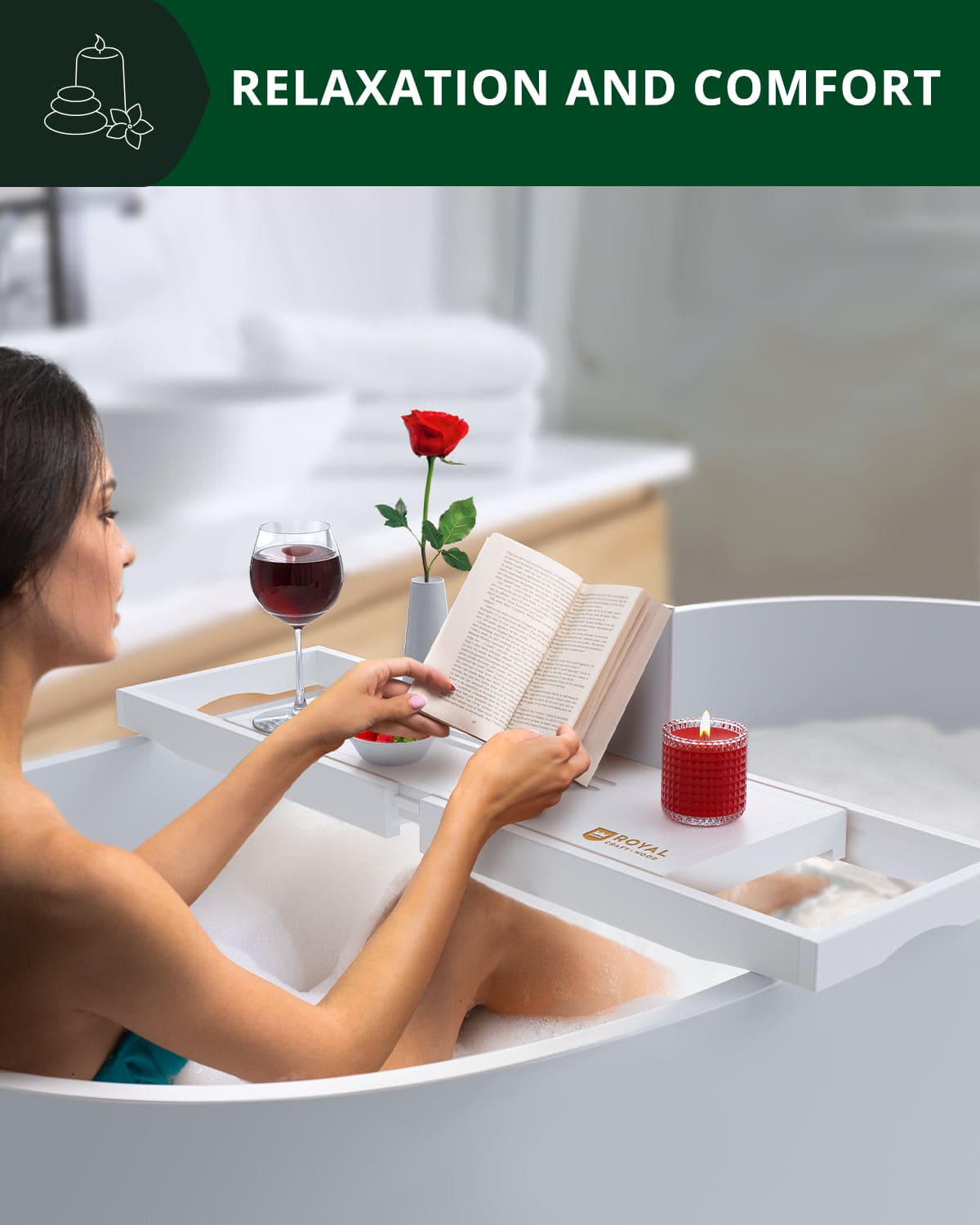 Extendable Bamboo Bathtub Caddy Tray – White