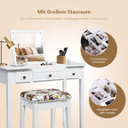Flip-Top Vanity Dressing Table with Mirror, 3 Drawers & Stool