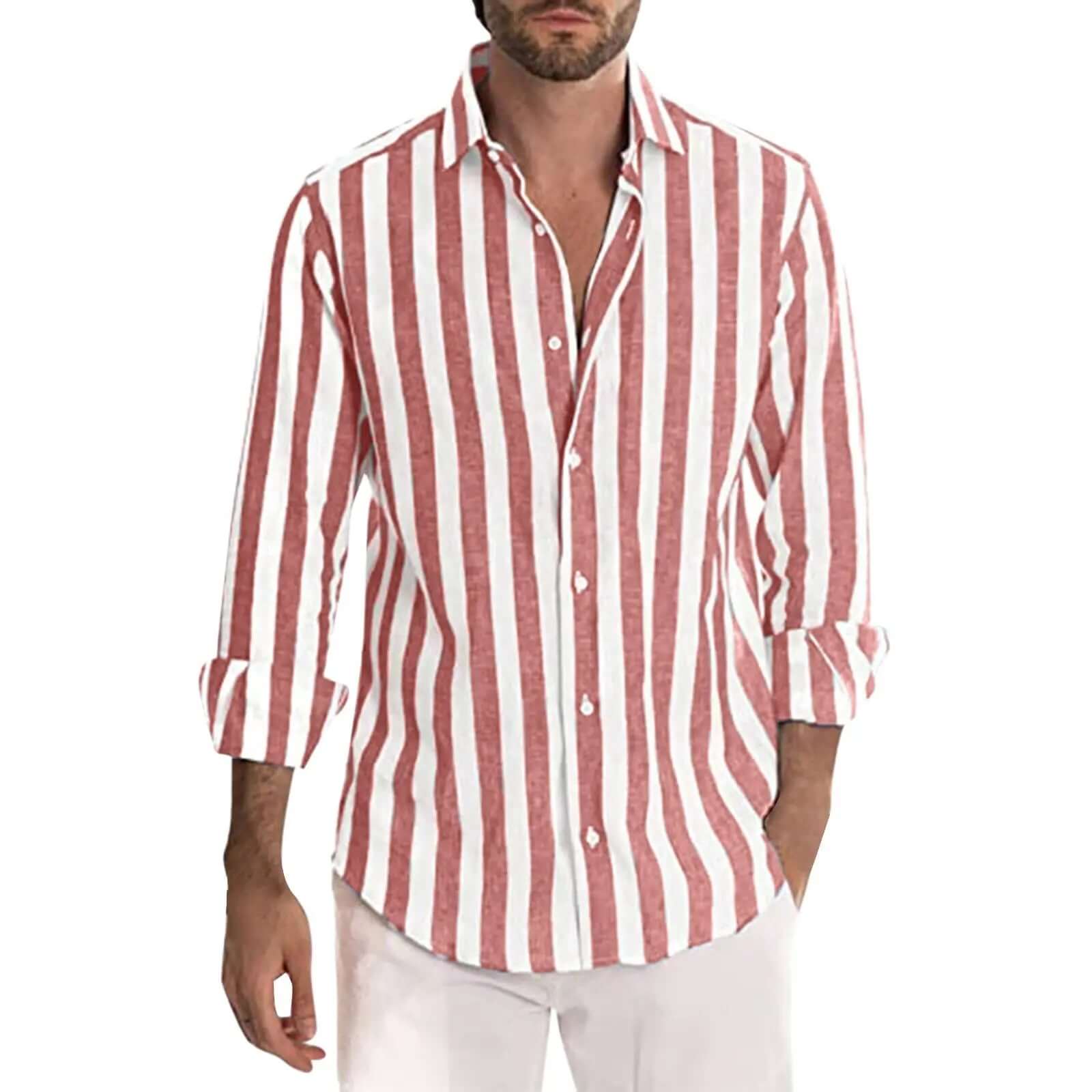 Men’s Striped Loose-Fit Long Sleeve Shirt