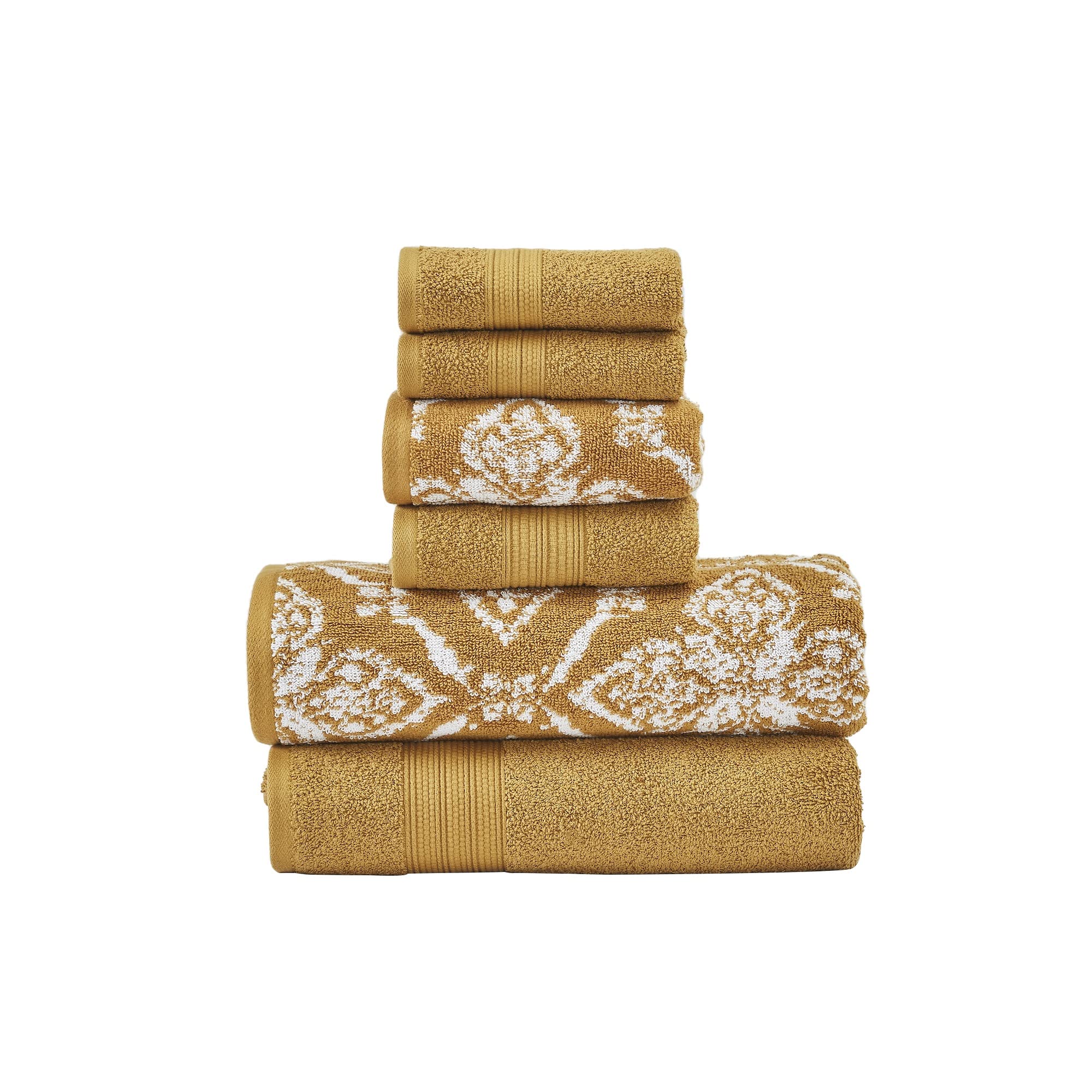 6-Piece Combed Cotton Towel Set – Modern Threads Amaris (Gold)