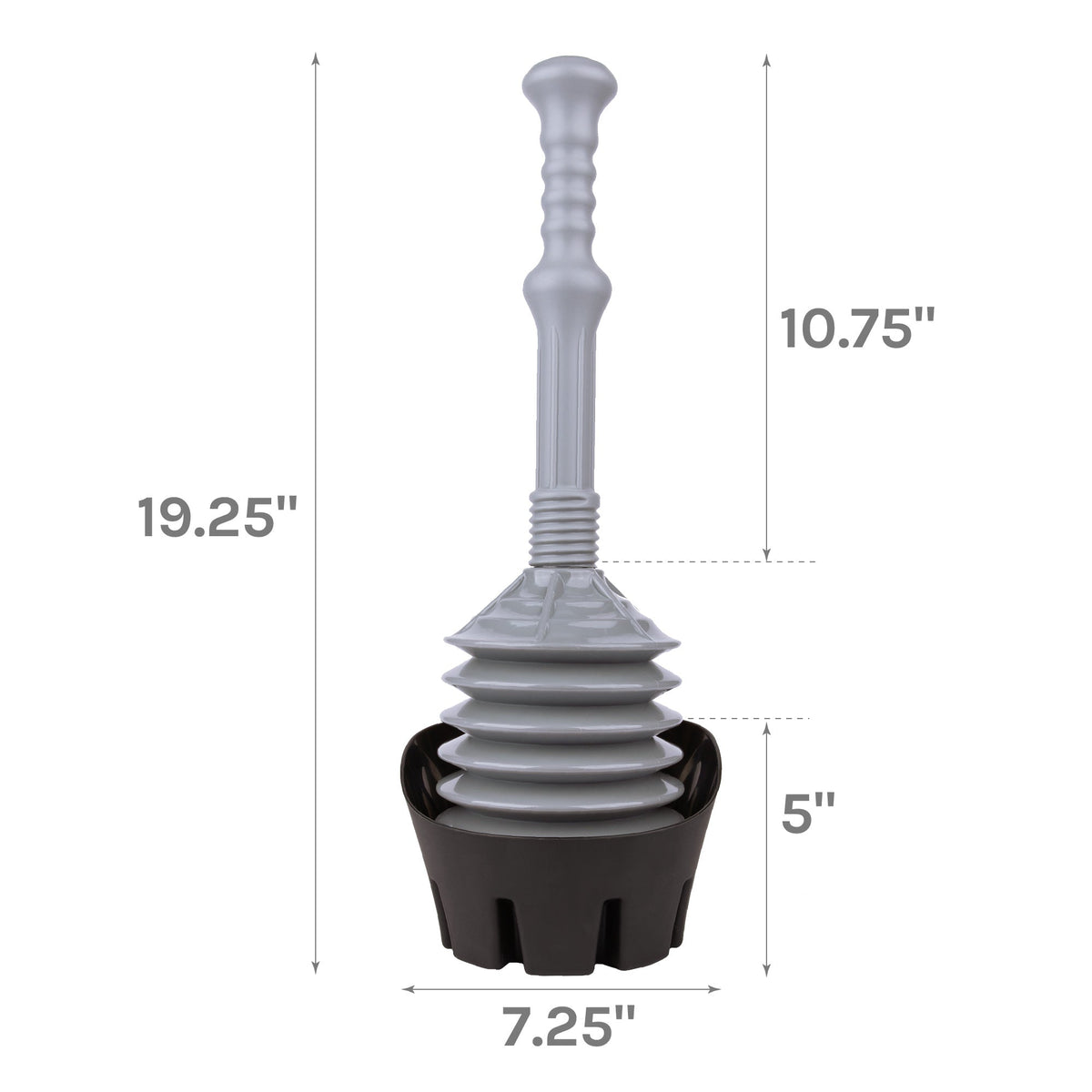 Antimicrobial Bellows Toilet Plunger with Storage Tray – Grey