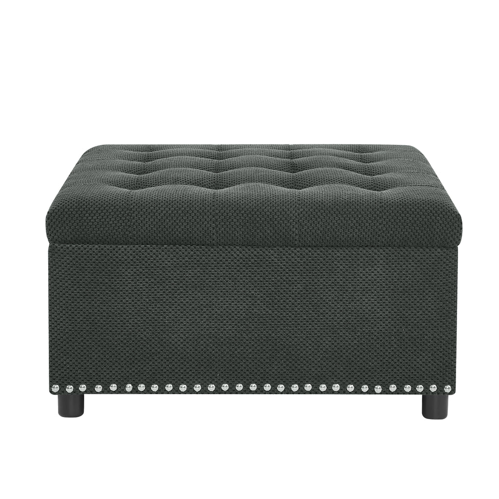 Tufted Storage Ottoman with Nailhead Trim – Dark Gray