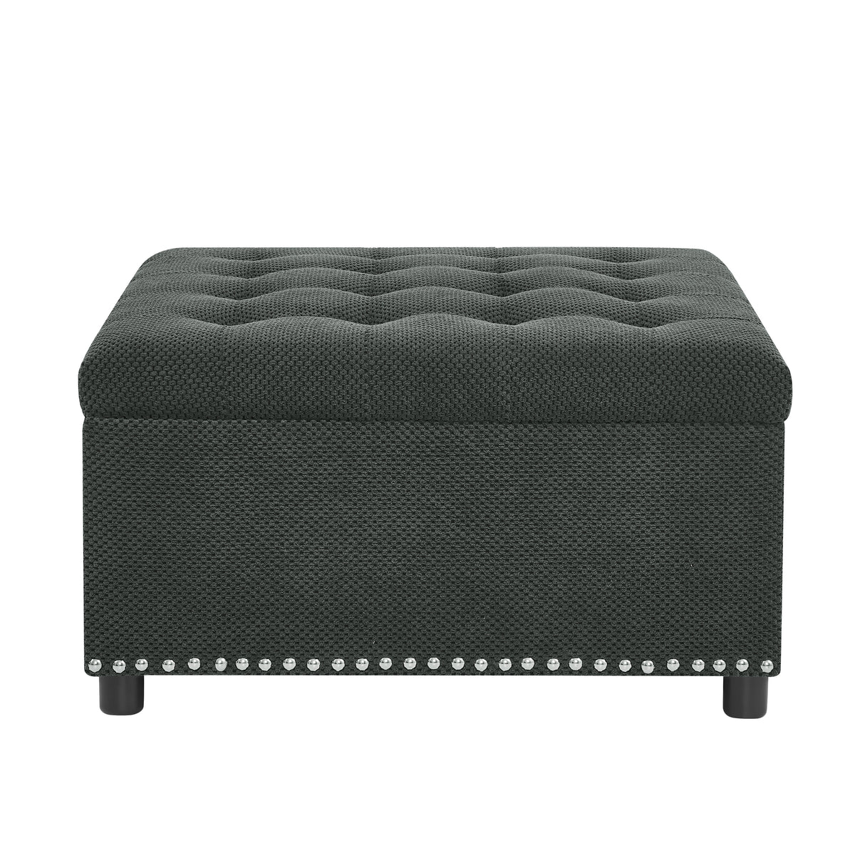Tufted Storage Ottoman with Nailhead Trim – Dark Gray