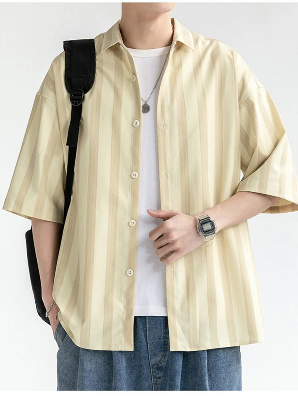 Men’s Plus Size Striped Oversized Short Sleeve Shirt