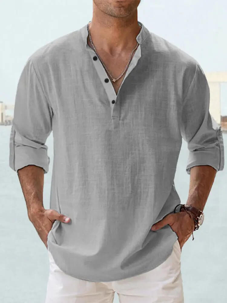 Men’s Cotton-Linen Loose Fit Long Sleeve Shirt