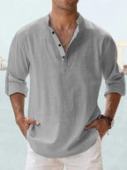 Men’s Cotton-Linen Loose Fit Long Sleeve Shirt