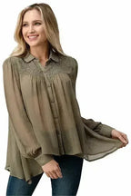 Embroidered Sheer Georgette Blouse with Beaded Trim