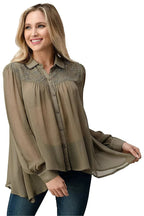 Embroidered Sheer Georgette Blouse with Beaded Trim