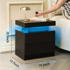 Modern LED Nightstand with 2 Drawers – Black