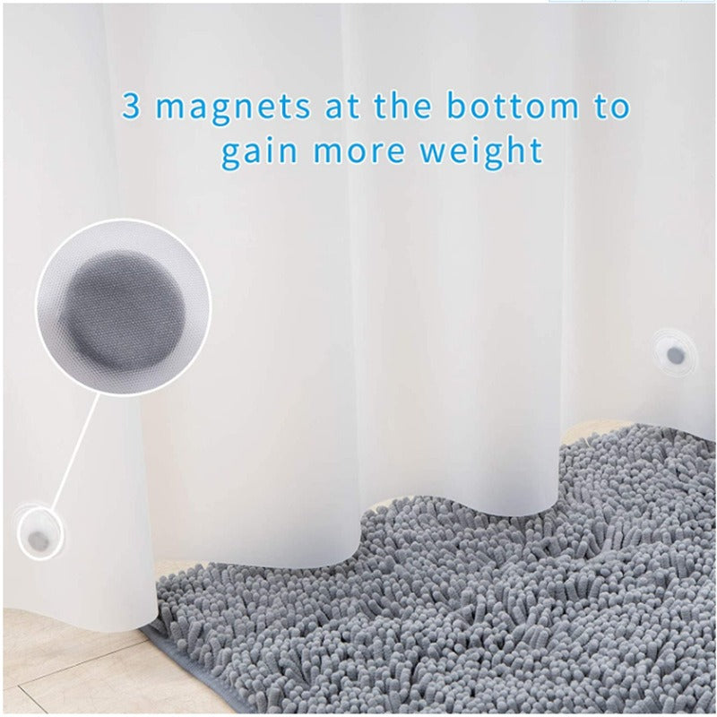 Frosted PEVA Shower Curtain Liner with Magnets & 12 Hooks