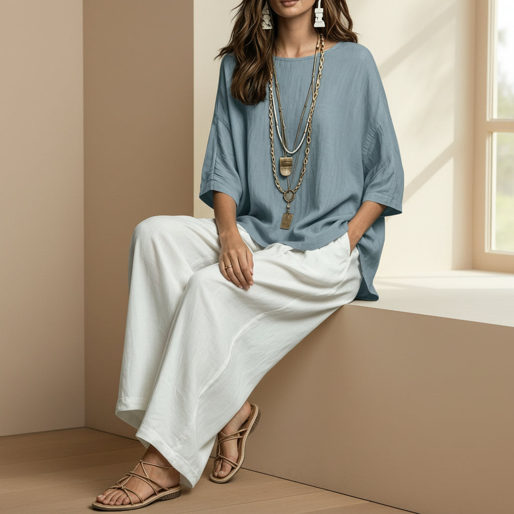 Bohemian Three-Quarter Sleeve Relaxed Top