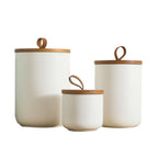 3-Piece Ceramic Kitchen Canister Set with Airtight Wood Lids – Kendiis (White)