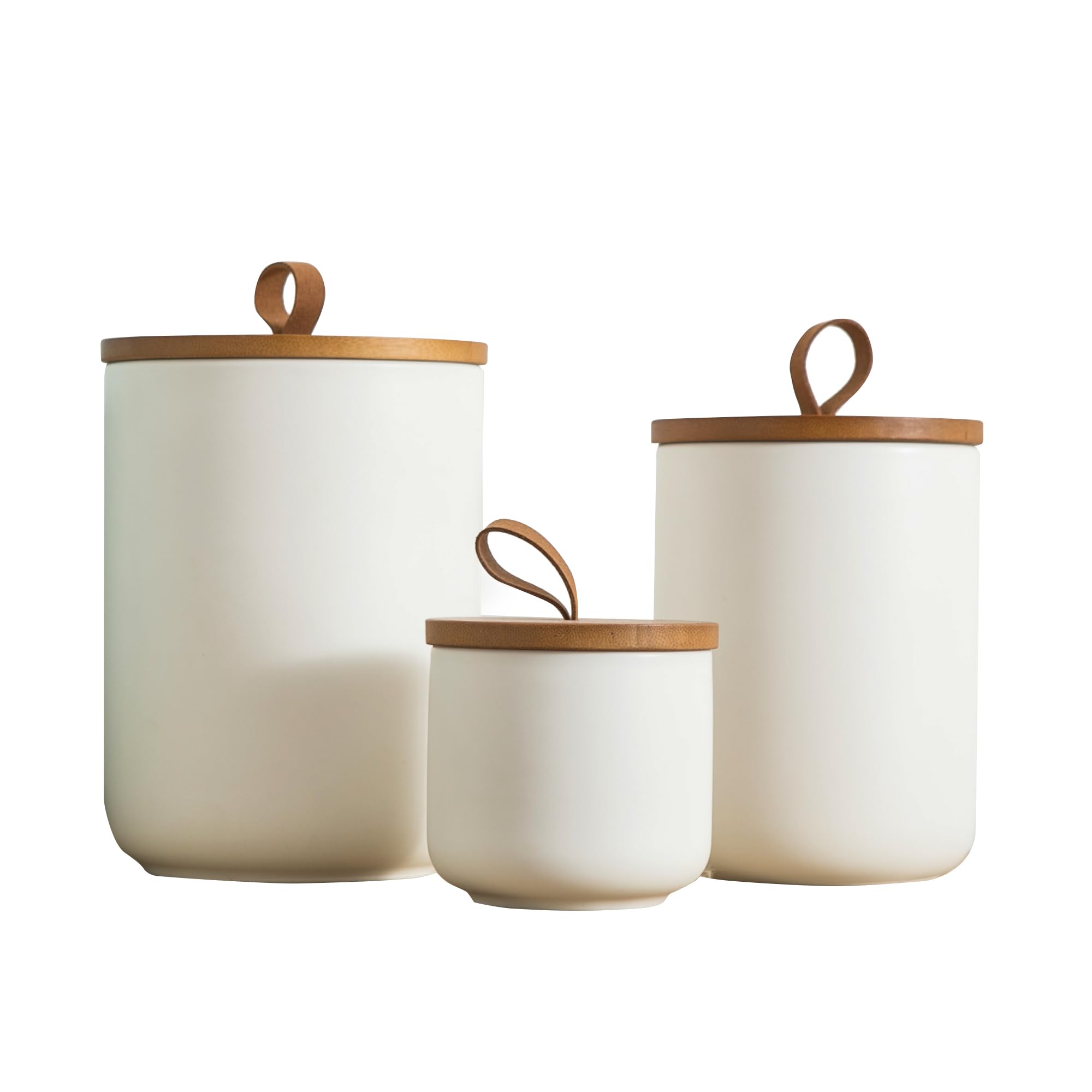 3-Piece Ceramic Kitchen Canister Set with Airtight Wood Lids – Kendiis (White)