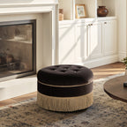 24-Inch Round Upholstered Accent Ottoman – Deep Brown Velvet