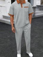 Men’s Waffle-Knit Contrast Polo & Pants Set