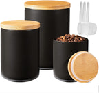 3-Piece Ceramic Kitchen Canister Set with Wood Lids – Yangbaga (Black)