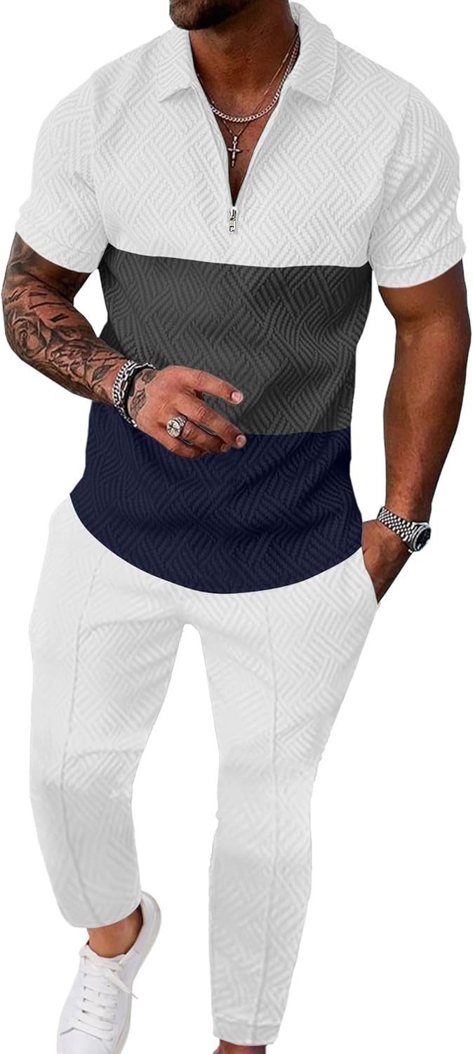 Men’s Textured Quarter-Zip Polo & Jogger Set