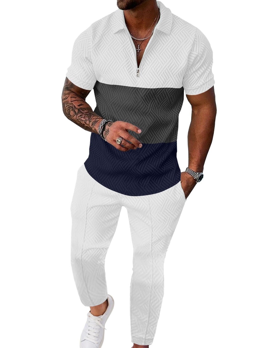 Men’s Textured Quarter-Zip Polo & Jogger Set