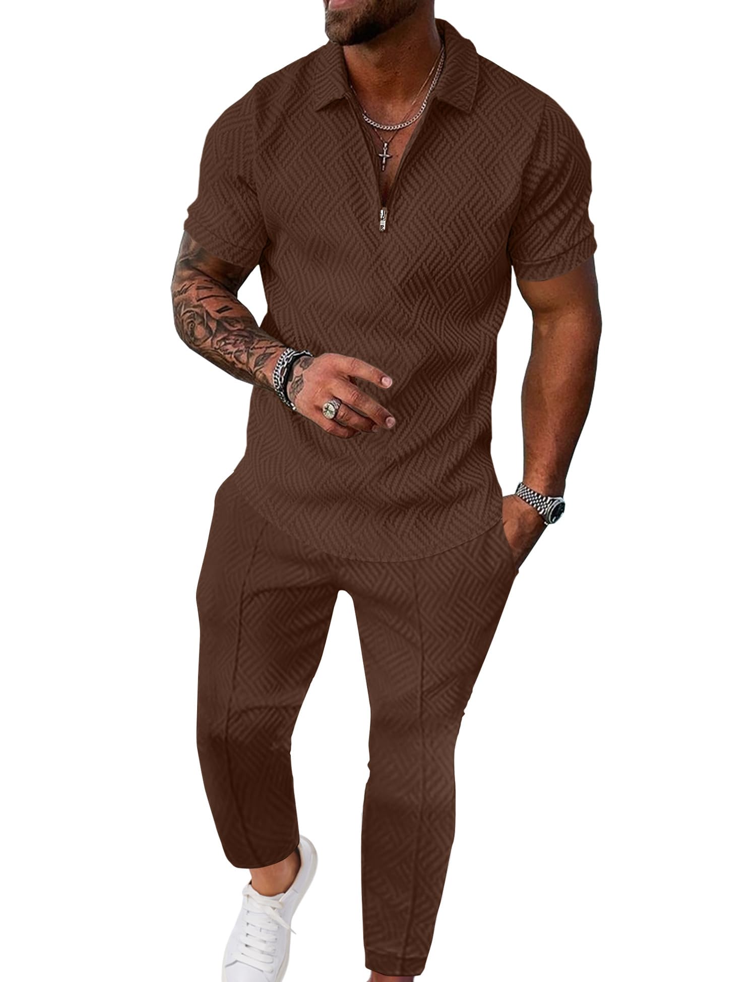 Men’s Textured Quarter-Zip Polo & Jogger Set
