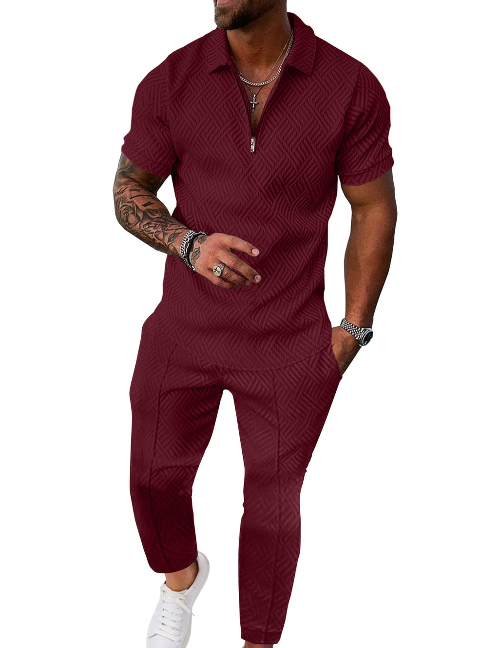 Men’s Textured Quarter-Zip Polo & Jogger Set