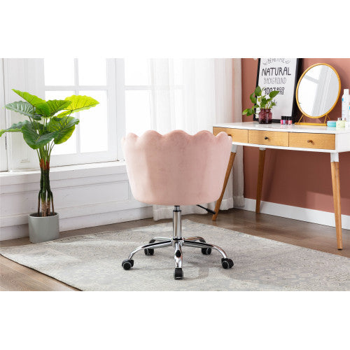 Velvet Shell-Back Swivel Office Chair – Pink & Silver