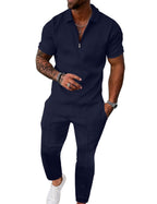 Men’s Textured Quarter-Zip Polo & Jogger Set