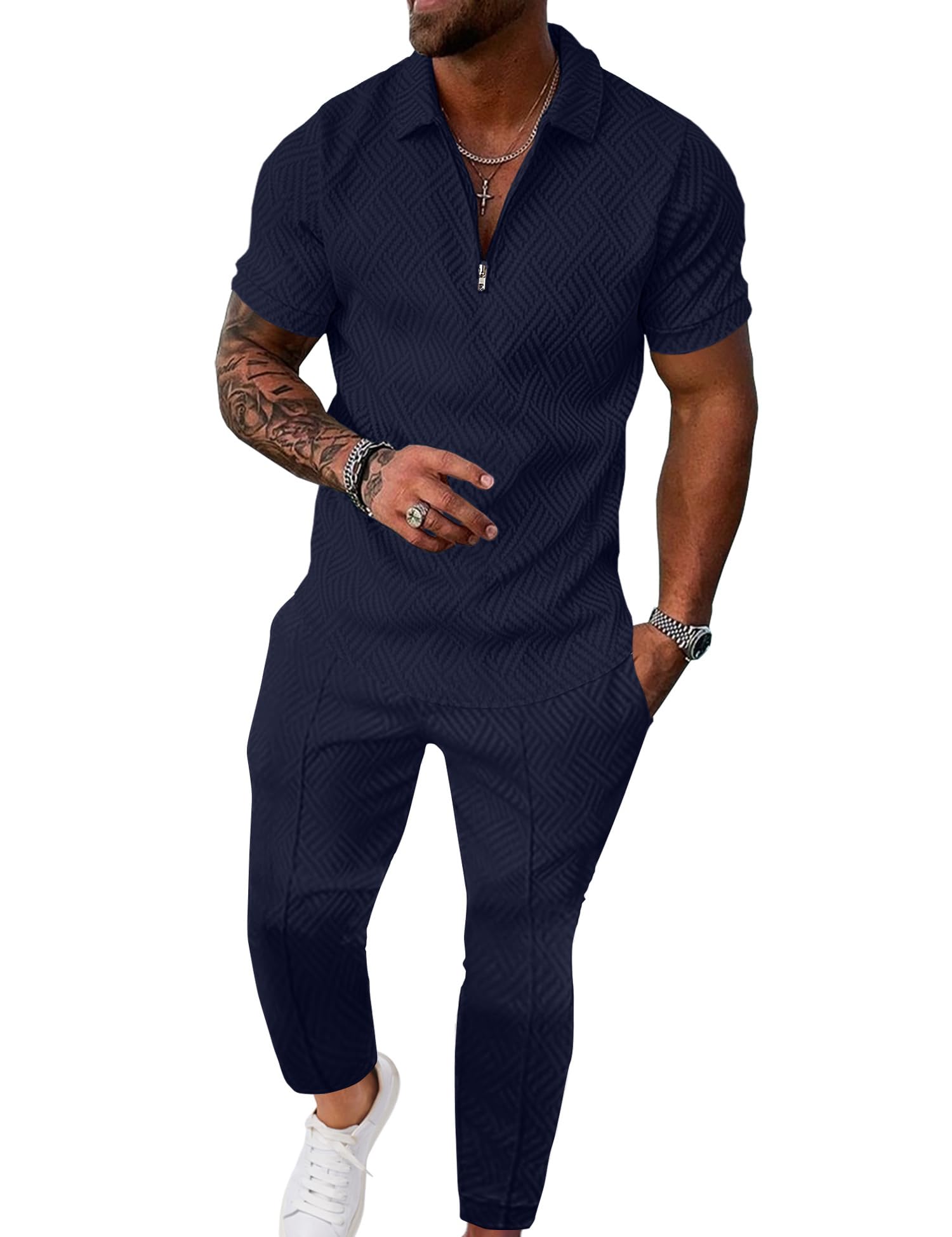 Men’s Textured Quarter-Zip Polo & Jogger Set