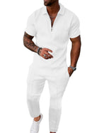 Men’s Textured Quarter-Zip Polo & Jogger Set