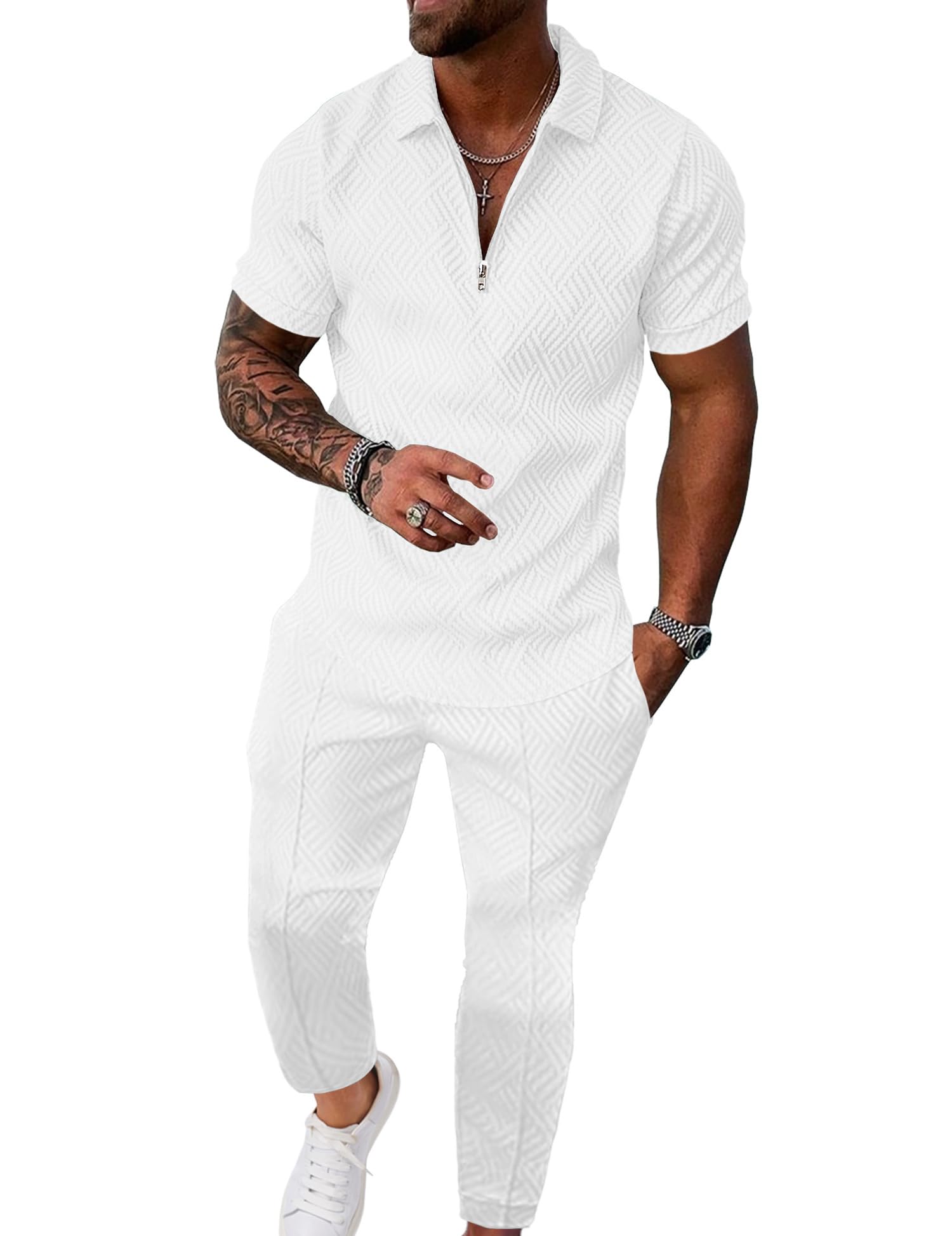 Men’s Textured Quarter-Zip Polo & Jogger Set