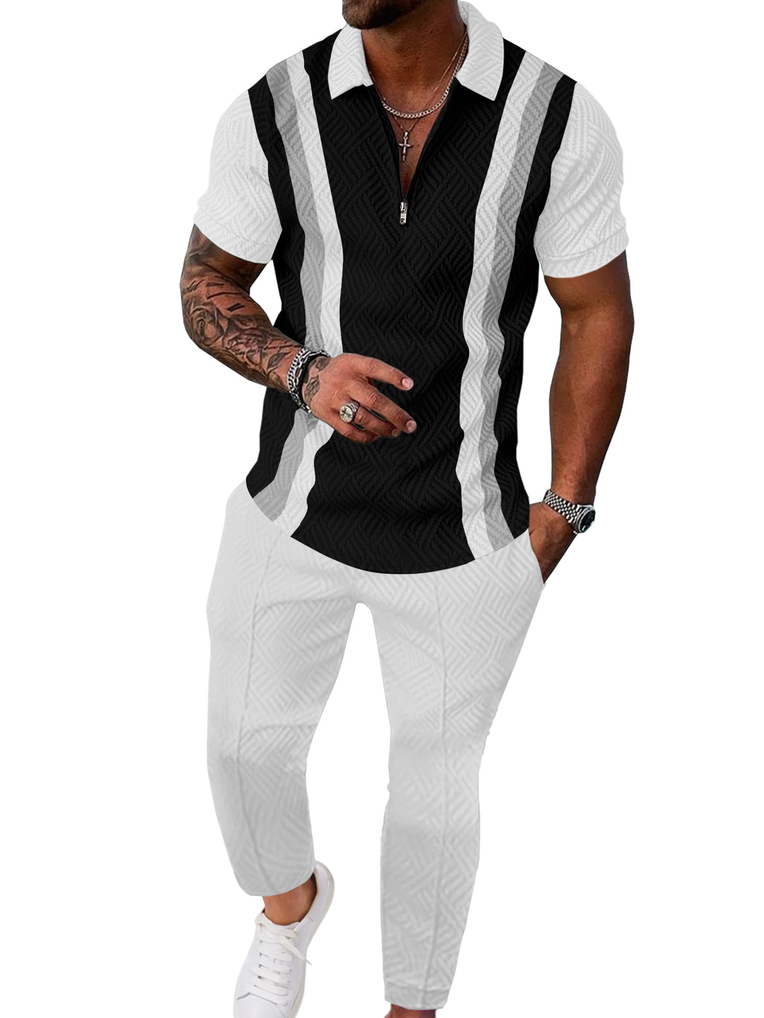 Men’s Textured Quarter-Zip Polo & Jogger Set