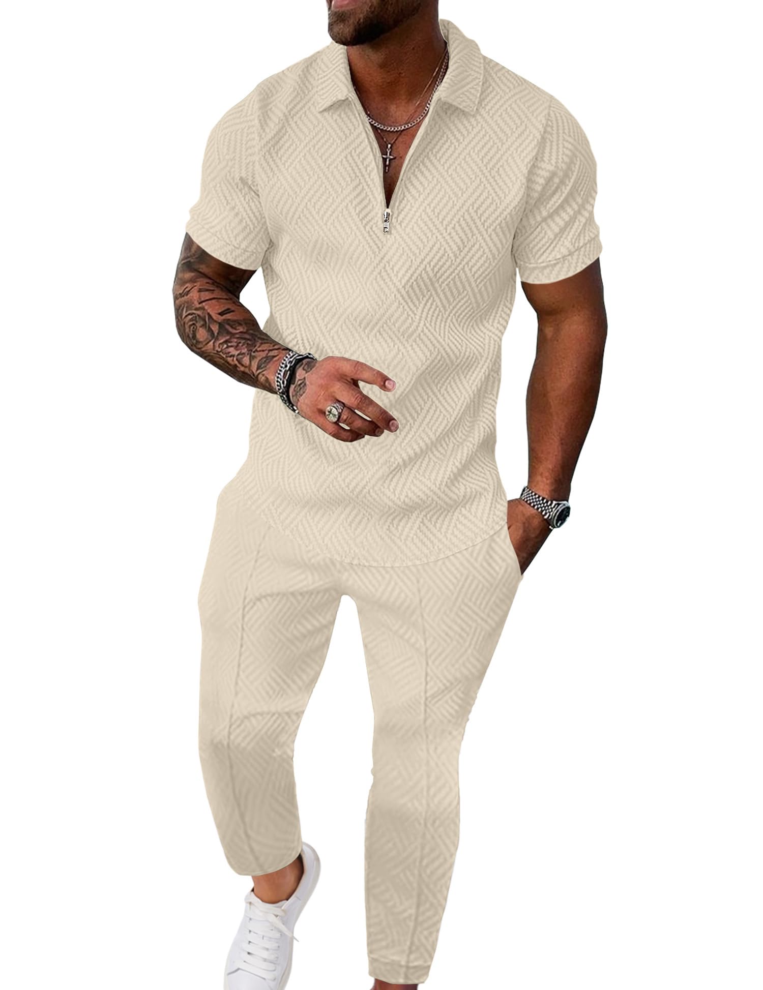 Men’s Textured Quarter-Zip Polo & Jogger Set
