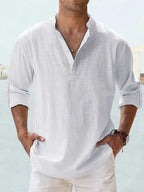 Men’s Cotton-Linen Loose Fit Long Sleeve Shirt