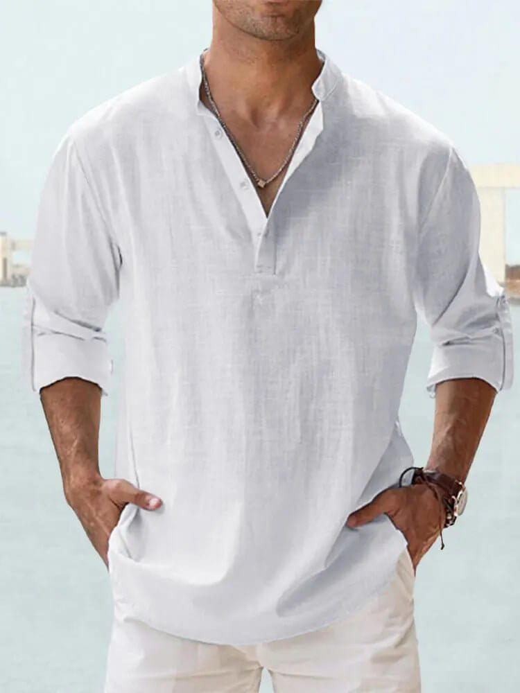 Men’s Cotton-Linen Loose Fit Long Sleeve Shirt