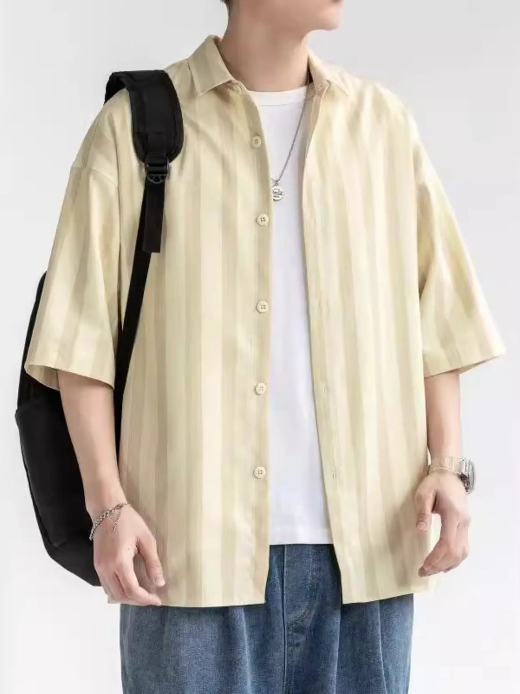Men’s Plus Size Striped Oversized Short Sleeve Shirt