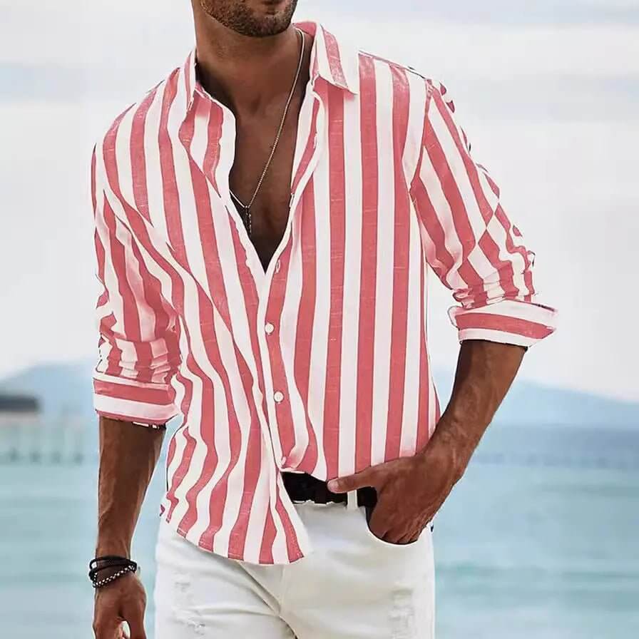 Men’s Striped Loose-Fit Long Sleeve Shirt