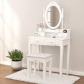 4-Drawer Vanity Dressing Table Set with Oval Mirror & Stool – Jasmine White
