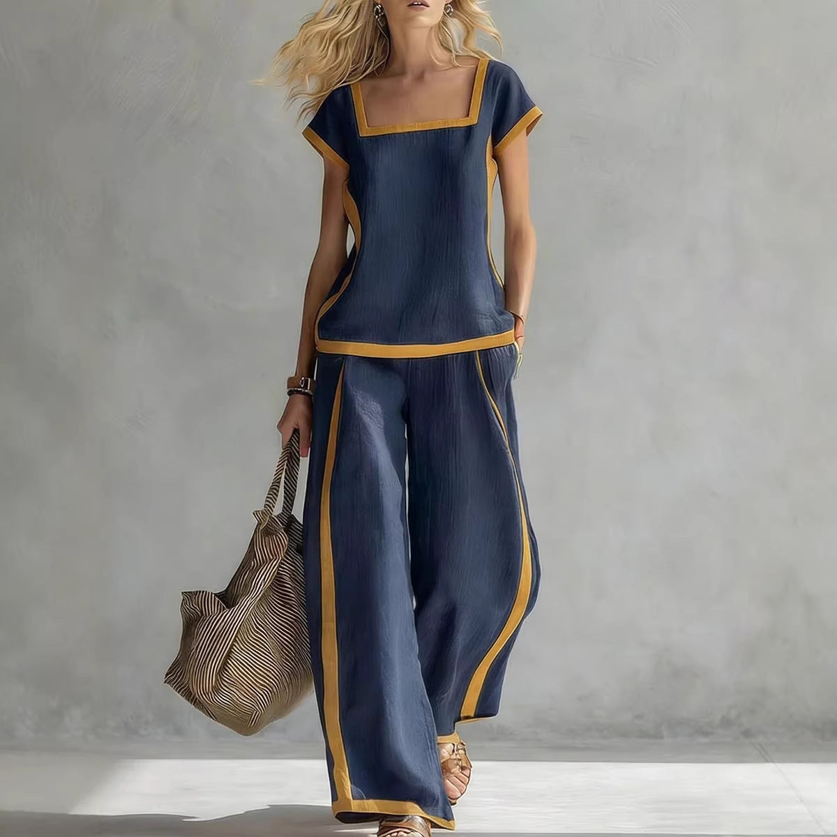 Relaxed Shirt & Wide-Leg Trousers Two-Piece Set